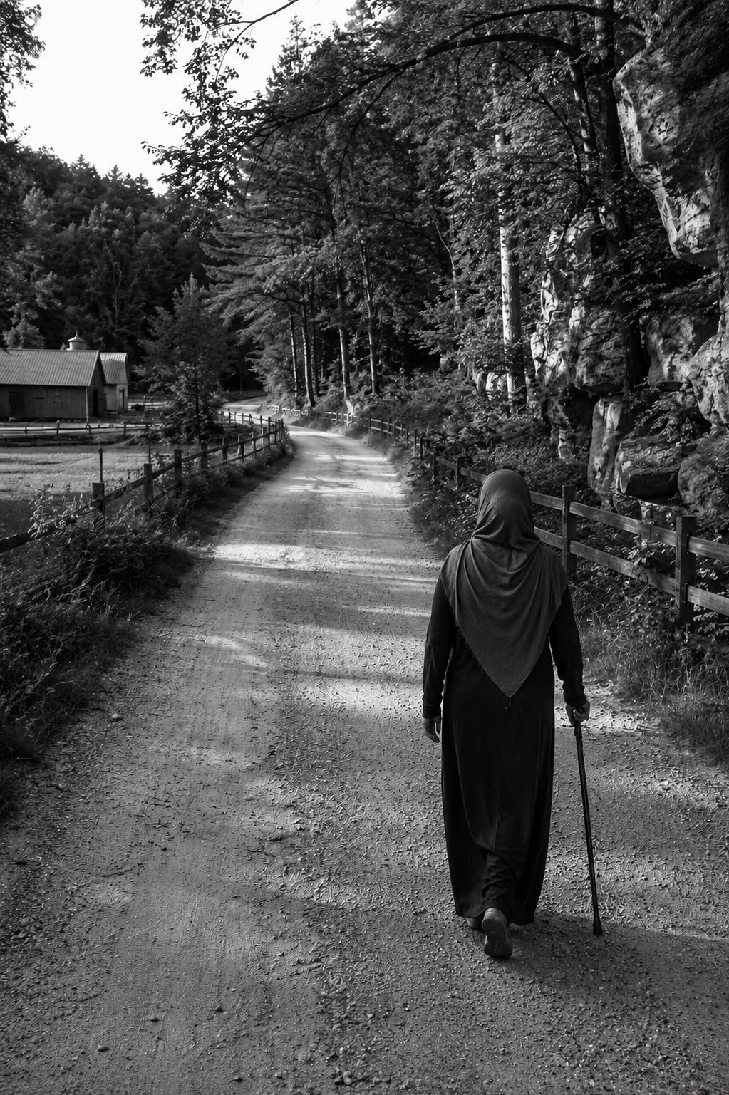 Jill Patzka Ochoa walking down a wooded road
